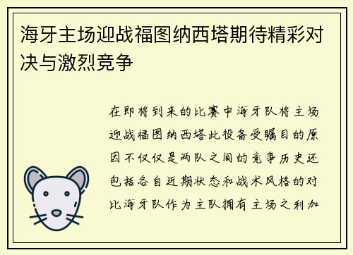海牙主场迎战福图纳西塔期待精彩对决与激烈竞争