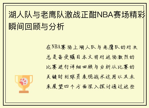 湖人队与老鹰队激战正酣NBA赛场精彩瞬间回顾与分析