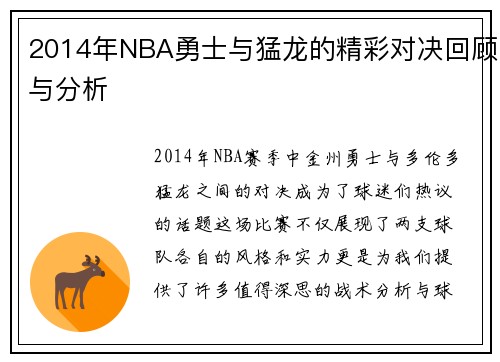 2014年NBA勇士与猛龙的精彩对决回顾与分析