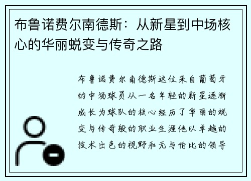 布鲁诺费尔南德斯：从新星到中场核心的华丽蜕变与传奇之路